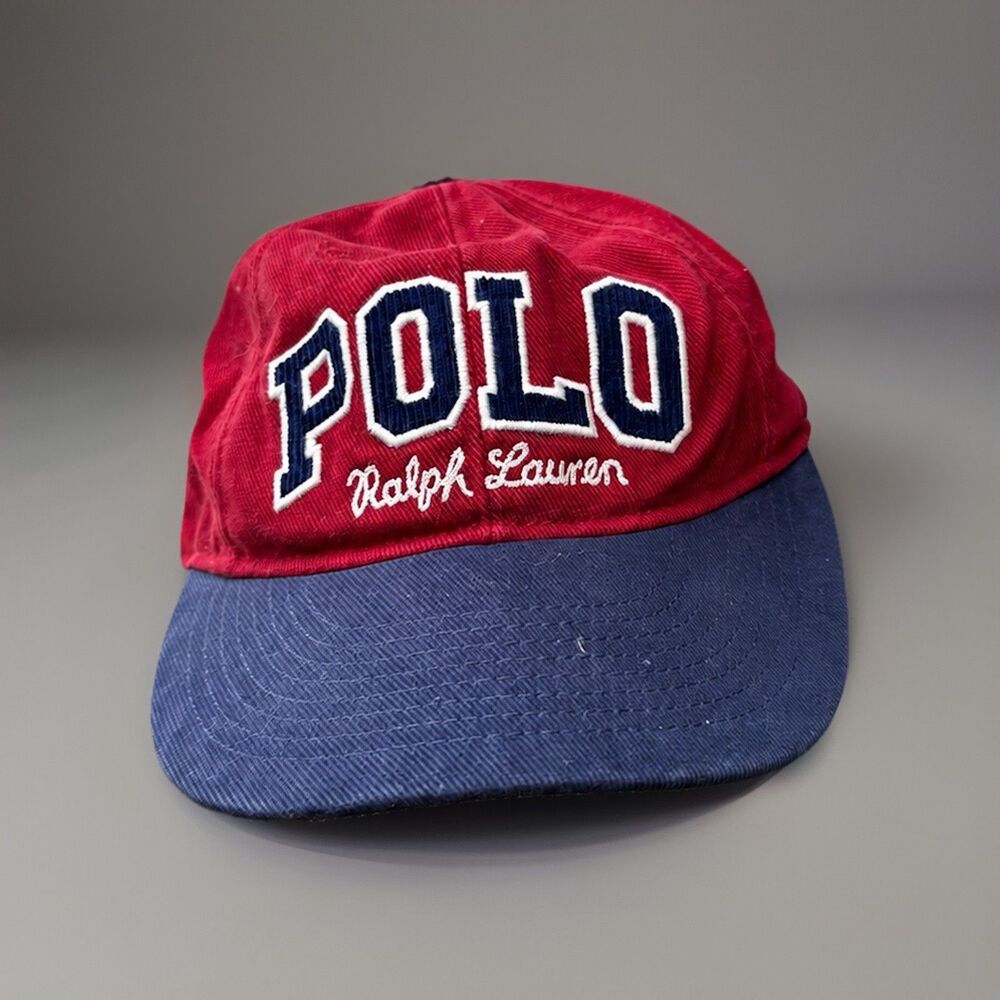 Polo Ralph Lauren Corduroy Strapback Hat Red Blue Spellout Cap USA